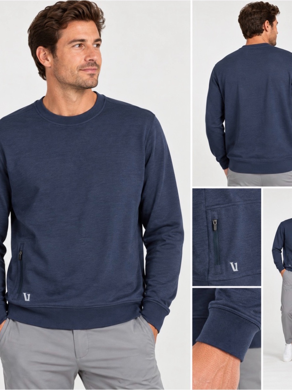 Vuori Men’s Ponto Performance Crew in a versatile dark navy blue / Small